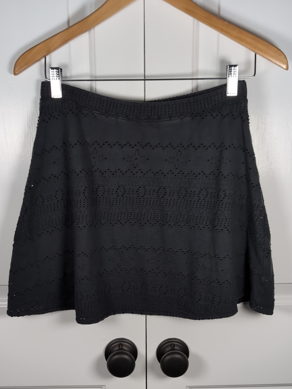 Free People Beach Black Eyelet Crochet Knit Skater Mini Skirt Coverup S